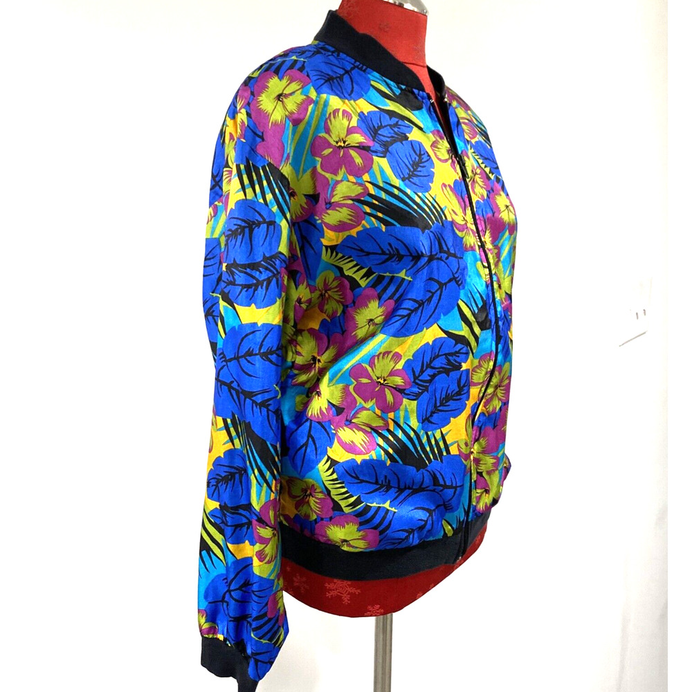 Retro 1980s silky bomber jacket zip front pockets 12 Impressions California USA - Picture 3 of 11